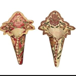 Vintage Wall Pocket Vase Set Of 2 cloisonné Brass Enamel Chinoiserie